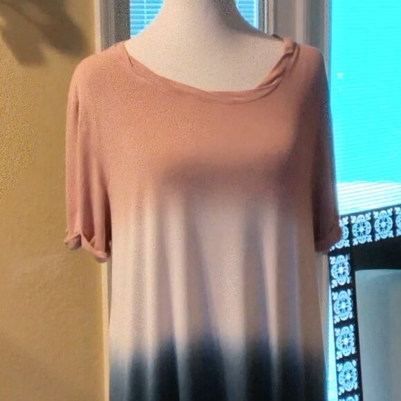 Womens π· OS Dusty Rose - White And Blue Color Bleed Short Sleeve Stretch Top π - Picture 9 of 10